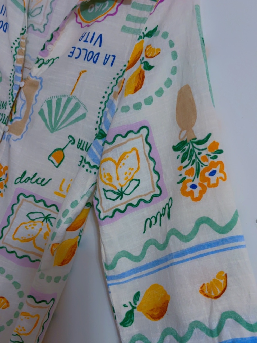 Cream Lemon Print Button-Front Midi Dress - Picture 2 of 5